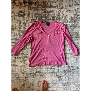 Chaps Classic Hot Pink 3/4 Sleeve Top - Size L